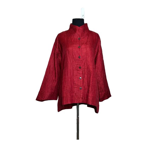 Joshi red silk lightweight quilted long sleeves buttoned jacket coat size S - Picture 16 of 16